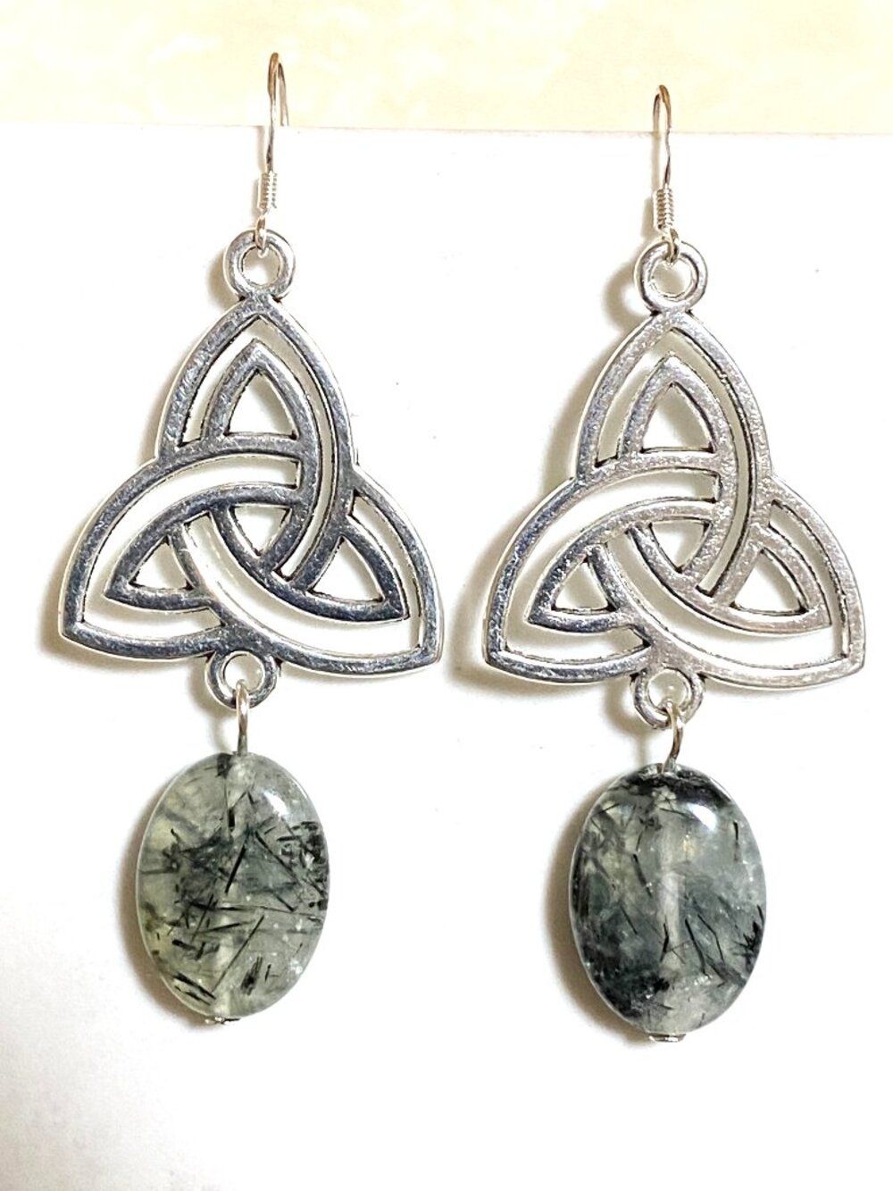 2/$20, Green Prehnite Triqueta Dangle Earrings, Gemstone & Sterling Silver Hooks